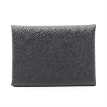 HERMES Calvi duo coin purse wallet Epsom leather Black Used Women B SHW