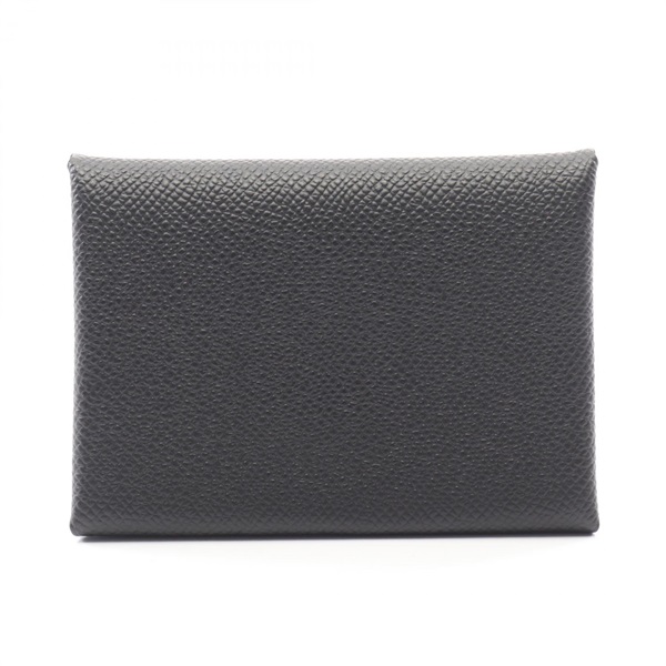HERMES Calvi duo coin purse wallet Epsom leather Black Used Women B SHW