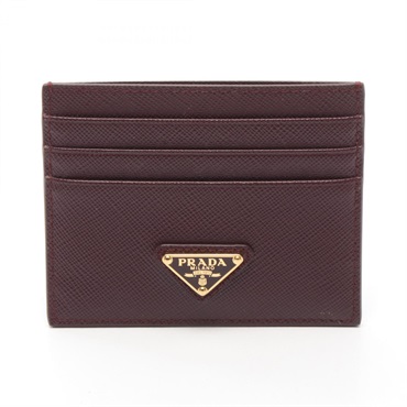 PRADA SAFFIANO TRIANG Card Case 1MC025 leather Bordeaux Used Women