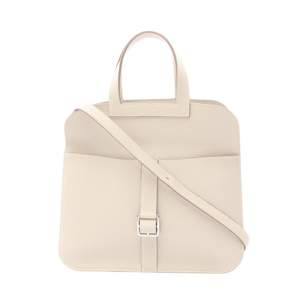 HERMES Halzan31 Shoulder Handbag Clemence leather White Beton Used Women U SHW