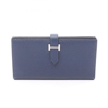 HERMES Bearn Soufflet Wallet 039785CK Epsom leather Blue de malte Used B SHW