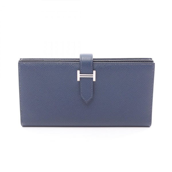 HERMES Bearn Soufflet Wallet 039785CK Epsom leather Blue de malte Used B SHW