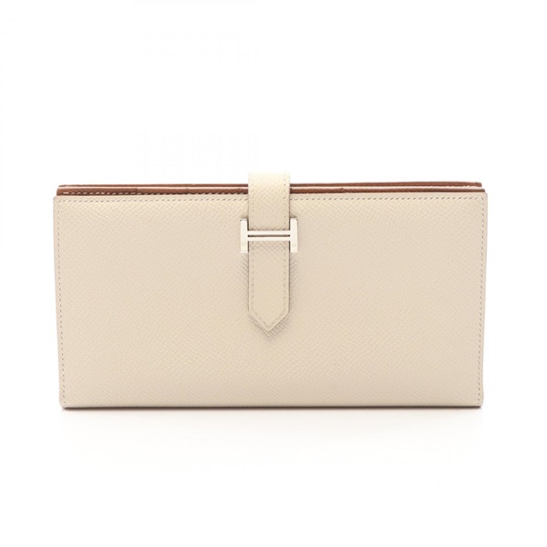 HERMES Bearn Soufflet Verso Bifold wallet 073596CK Epsom leather Beige Used B