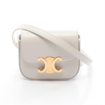 CELINE Mini Claude Triomphe crossbody Shoulder Bag 10I513DPV leather White Used