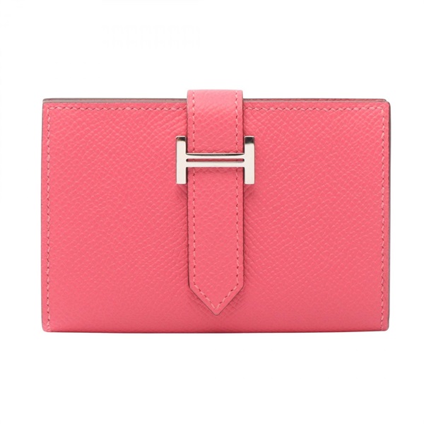 HERMES Bearn mini Card Case Holder Epsom leather Pink Rose azalee SHW Used W