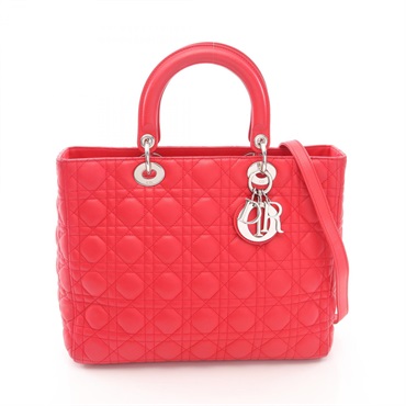 Dior Lady Dior Large Cannage Shoulder Tote Handbag leather Red Used Women SHW