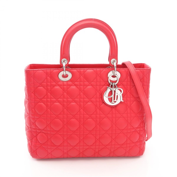 Dior Lady Dior Large Cannage Shoulder Tote Handbag leather Red Used Women SHW