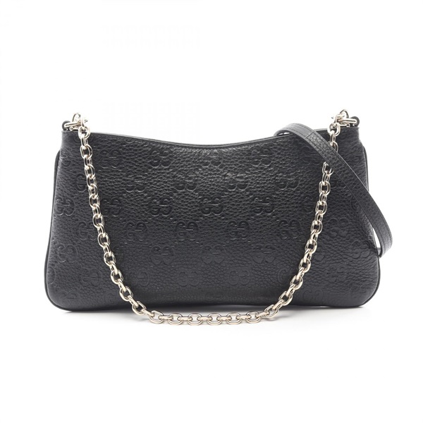 GUCCI GG Emblem Medium Chain Crossbody Handbag 815277 leather Black Used