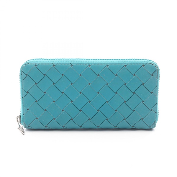 BOTTEGA VENETA Intrecciato Around long wallet purse rubber Turquoise Used mens