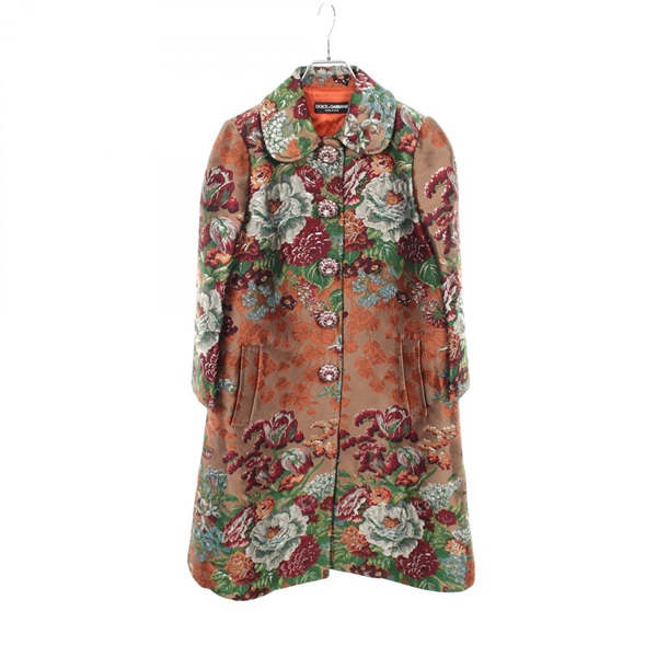 DOLCE & GABBANA Stainless collar coat F0V06Z polyester Brown Multicolor #38 Used