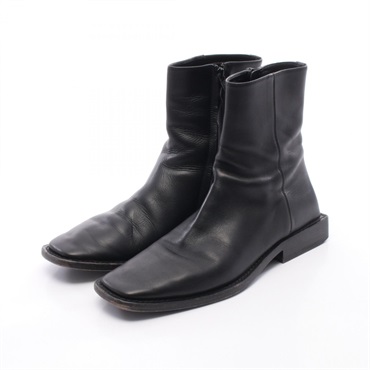 BALENCIAGA Square Short Flat Boots #39 leather Black Used Women