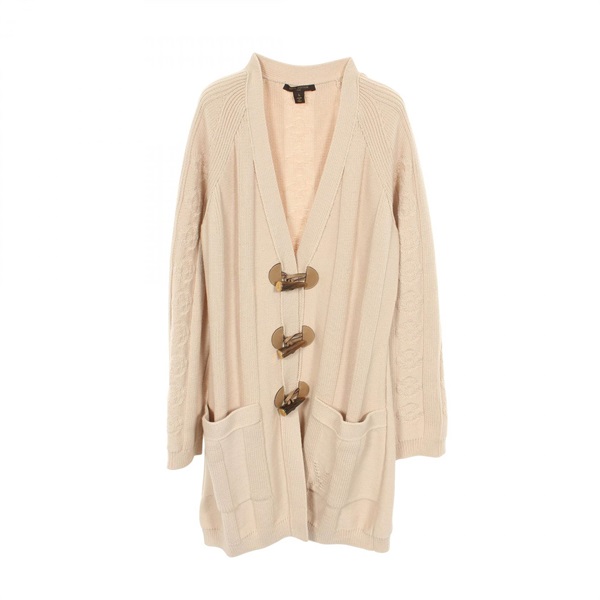 LOUIS VUITTON Long Cardigan Sweater wool Beige Used Women LV size L
