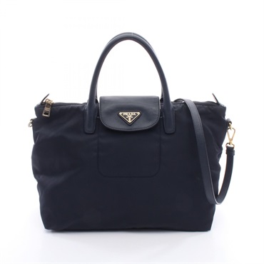 PRADA shoulder crossbody Handbag Nylon Saffiano leather Navy Used Women