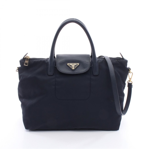 PRADA shoulder crossbody Handbag Nylon Saffiano leather Navy Used Women