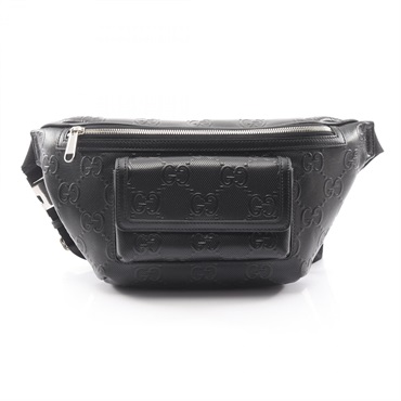 GUCCI GG emboss Waist Belt bag 645093 leather Black Used unisex