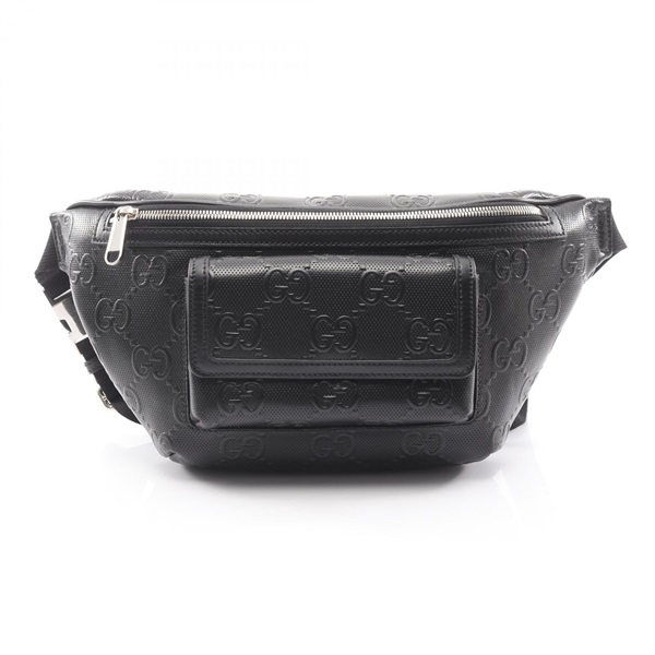 GUCCI GG emboss Waist Belt bag 645093 leather Black Used unisex