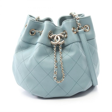 CHANEL Matelasse Drawstring Shoulder Bag Lamb leather Green Used Women GHW