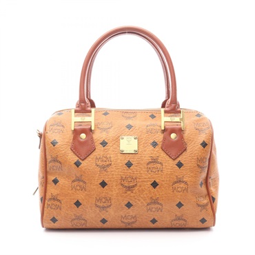 MCM Visetos Handbag PVC coated canvas leather Brown GHW Used Women