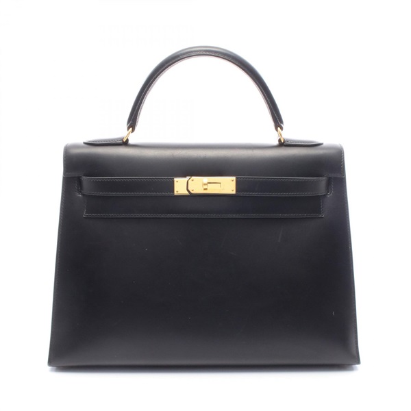HERMES Kelly 32 Shoulder Handbag Y Box calf leather Black GHW Used Women