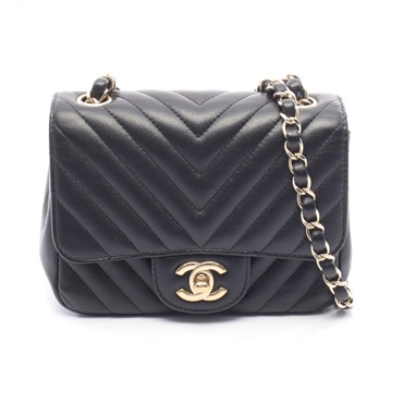 CHANEL Chevron V-Stitch Mini Crossbody Chain Shoulder Bag Lambskin Black GHW CC