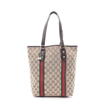 GUCCI GG Canvas Sherry Line Tote Shoulder Bag 162899 leather Beige Used Women