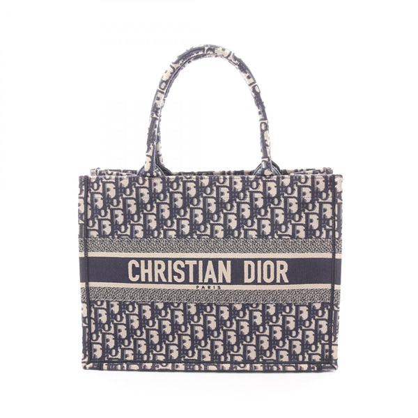 Dior BOOK TOTE Medium Oblique Hand Bag canvas Beige Navy Used Women Logo