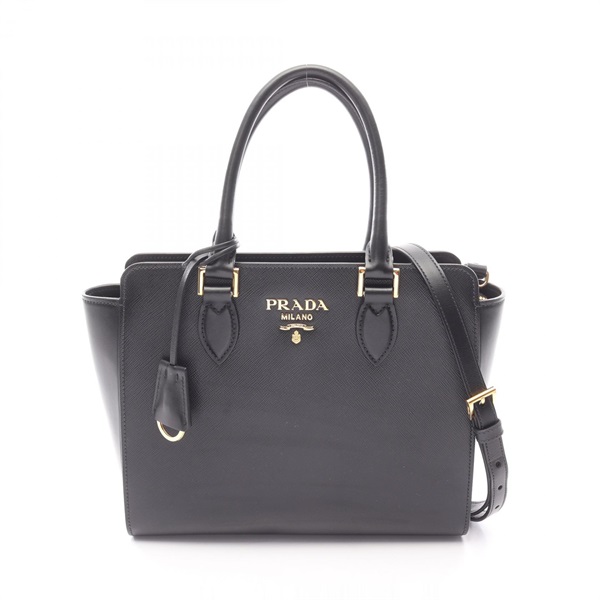 PRADA SAFFIANO shoulder crossbody Handbag 1BA113 leather Black Used Women