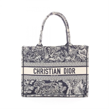 Dior BOOK TOTE Medium Hand Bag canvas Beige Navy Used Women Logo