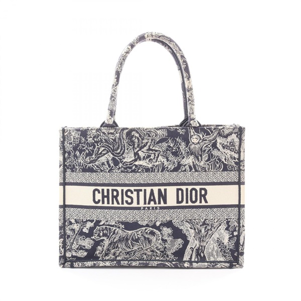Dior BOOK TOTE Medium Hand Bag canvas Beige Navy Used Women Logo