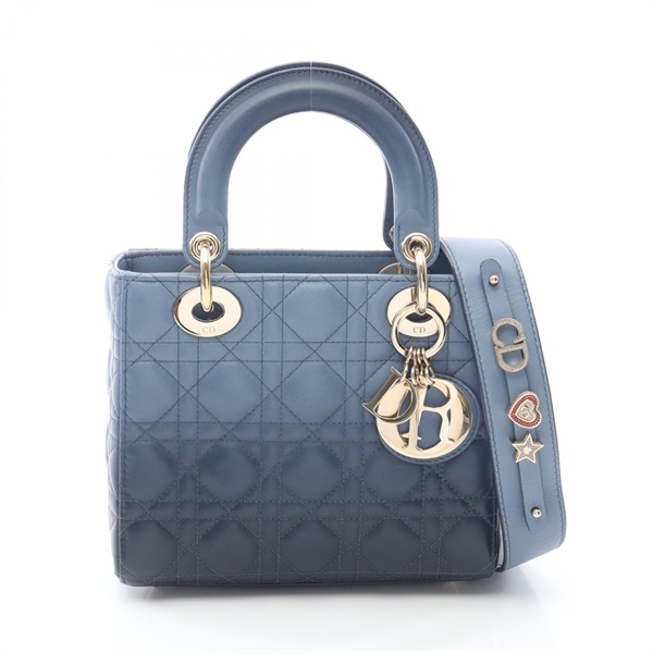 Dior Lady Christian Dior Small Shoulder Handbag leather Navy Blue Used crossbody
