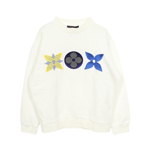 LOUIS VUITTON Monogram flower embroidery sweatshirt cotton White Used size M