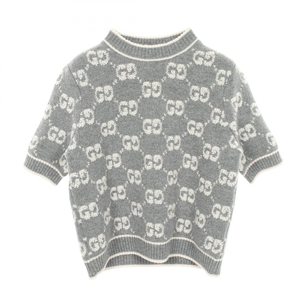 GUCCI GG boucle wool jacquard Knitwear Sweater wool Gray Pink Used Women size M