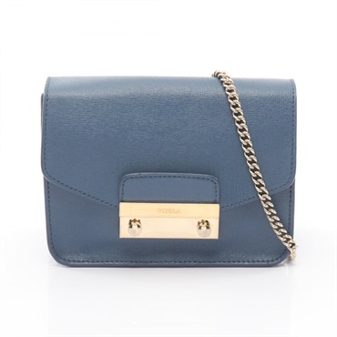 Furla Metropolis mini Chain Crossbody Shoulder Bag G6400 leather Blue Used Women