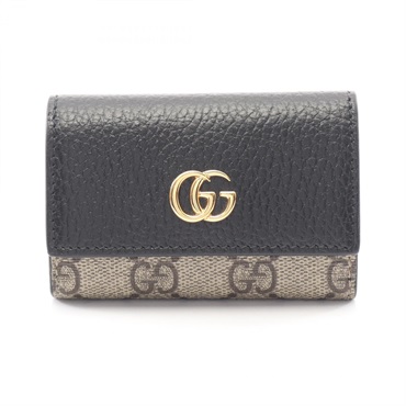 GUCCI GG Petit Marmont Key Holder Case 456118 leather canvas Beige Black Used