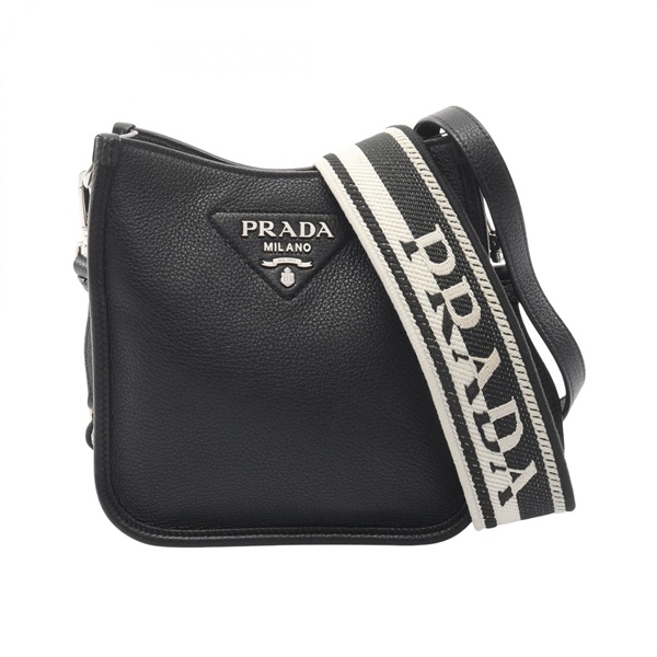 PRADA VIT.DAINO SOFT Shoulder Bag 1BH191 leather canvas Black Used Women