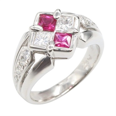 JEWELRY Ruby Diamond Ring Pt900 Platinum Clear Red Used Women Us size #5.75