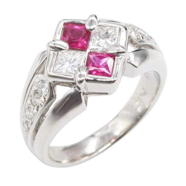 JEWELRY Ruby Diamond Ring Pt900 Platinum Clear Red Used Women Us size #5.75