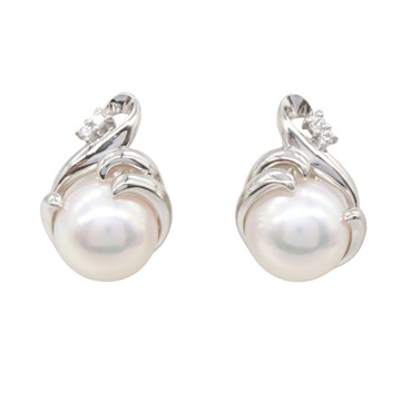 JEWELRY Pearl Diamond Earrings Pt900 Platinum White Clear Used Women
