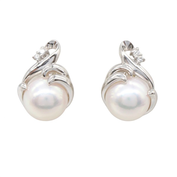 JEWELRY Pearl Diamond Earrings Pt900 Platinum White Clear Used Women