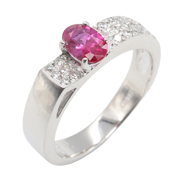 JEWELRY Ruby Diamond Ring 18KWG White Gold Clear Red Used Women US size #6.25