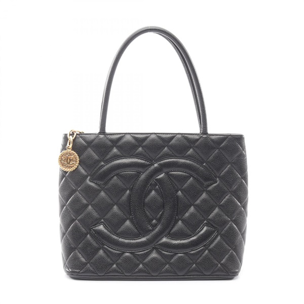 CHANEL Medallion Tote Shoulder Bag A01804 Calfskin Black GHW Used Women CC