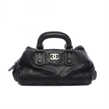 CHANEL Wild stitch Handbag leather Calfskin Black Used Women SHW