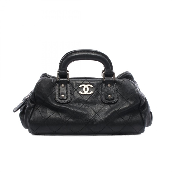 CHANEL Wild stitch Handbag leather Calfskin Black Used Women SHW