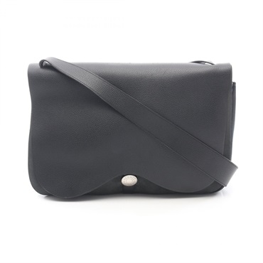 HERMES Sac Colorado GM Shoulder Bag Vache liegee leather canvas Black SHW Used I
