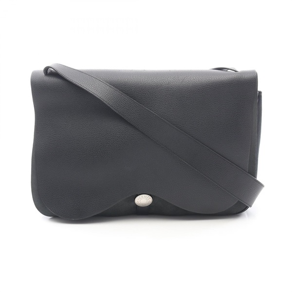 HERMES Sac Colorado GM Shoulder Bag Vache liegee leather canvas Black SHW Used I