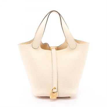 HERMES Picotin Lock PM tote bucket Handbag Z Taurillon Clemence Nata Used GHW