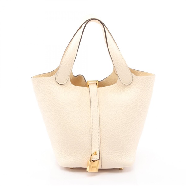 HERMES Picotin Lock PM tote bucket Handbag Z Taurillon Clemence Nata Used GHW