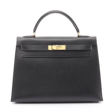 HERMES Kelly 32 Handbag X outside stitched Ardennes leather Black Used GHW