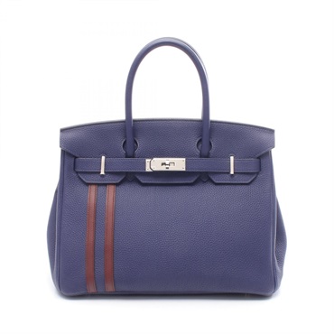 HERMES Birkin 30 Officier Handbag D Togo Swift leather Blue encre bordeaux SHW