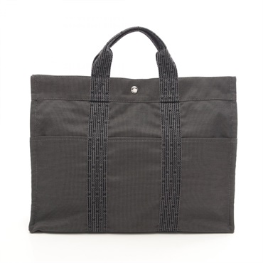 HERMES Herline MM Tote hand Bag canvas Nylon canvas Gray Used SHW